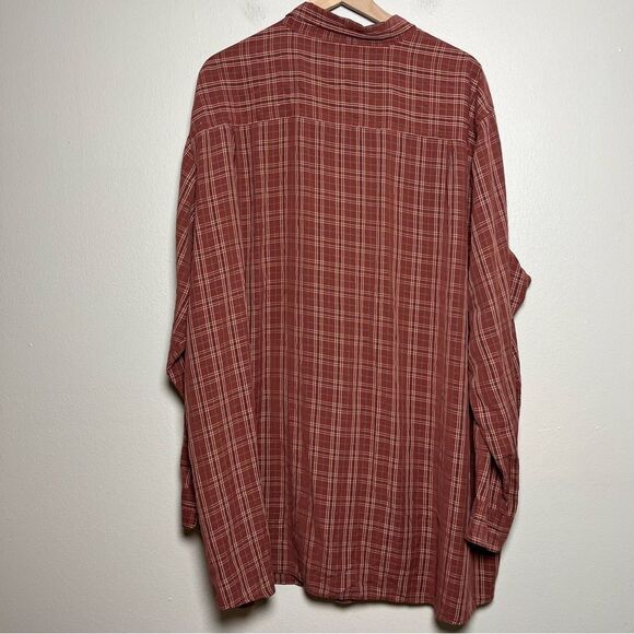 Woolrich Men Button Down Shirt 3XLT Burnt Orange Geometric‎ Plaid Cotton Modal - Picture 8 of 9